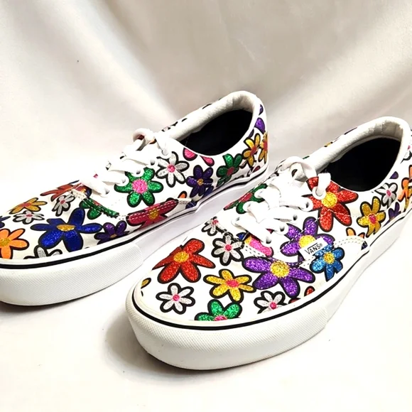 Vans Era Flower Multicolored Glitter Floral Platform Sneakers (Uni M 8, W 9.5) - Picture 6 of 13